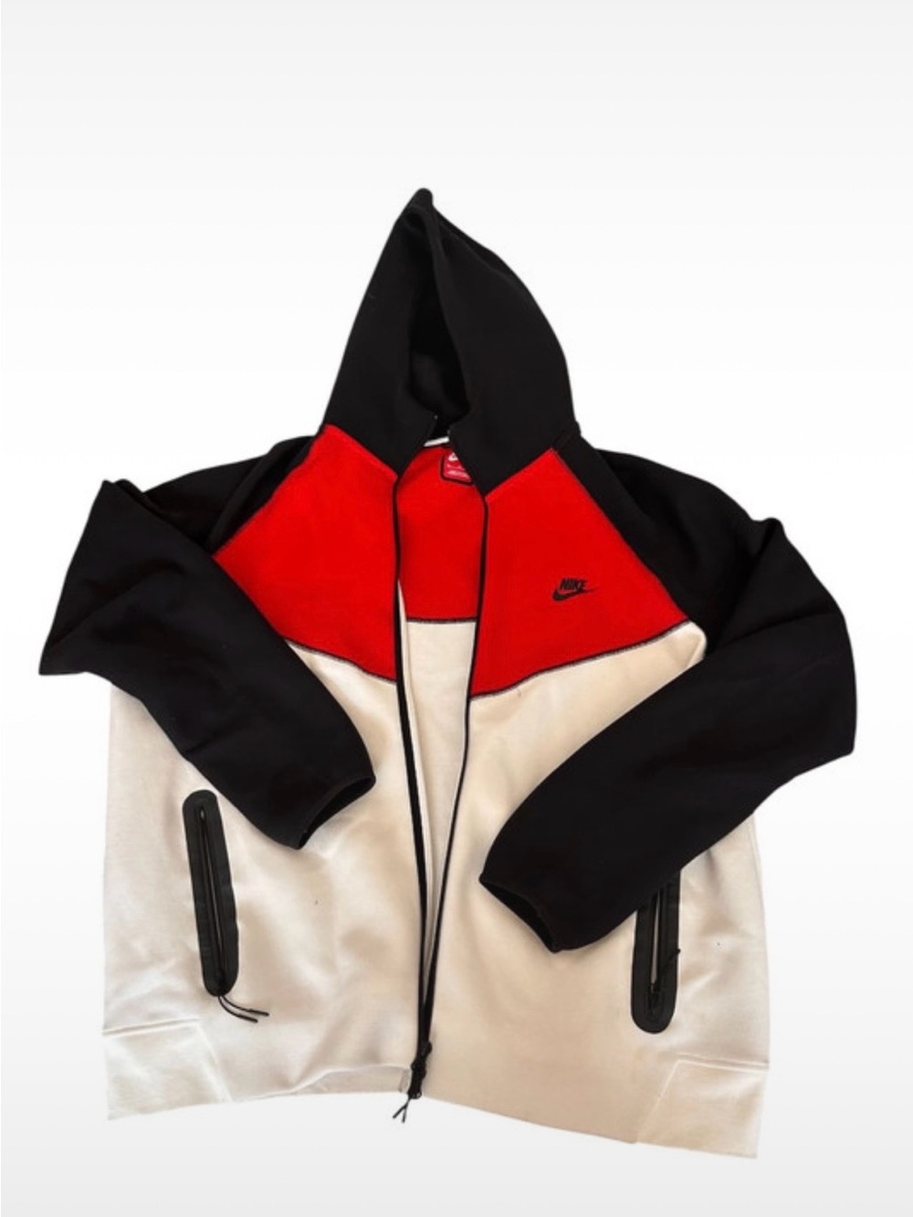 Nike Men's Full Zip Fleece Colorblock Hoodie w/ Pockets Black Red White xl